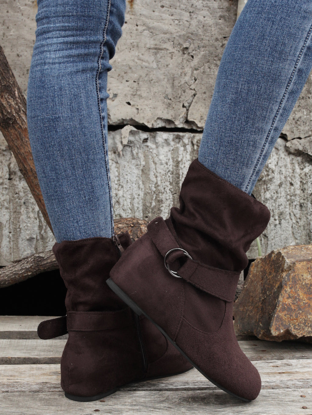 1.18inch Inner Height Increase Women's Short Boots with Flat Sole, Buckle Closure, Comfortable, Warm, and Lightweight, Women Shoes