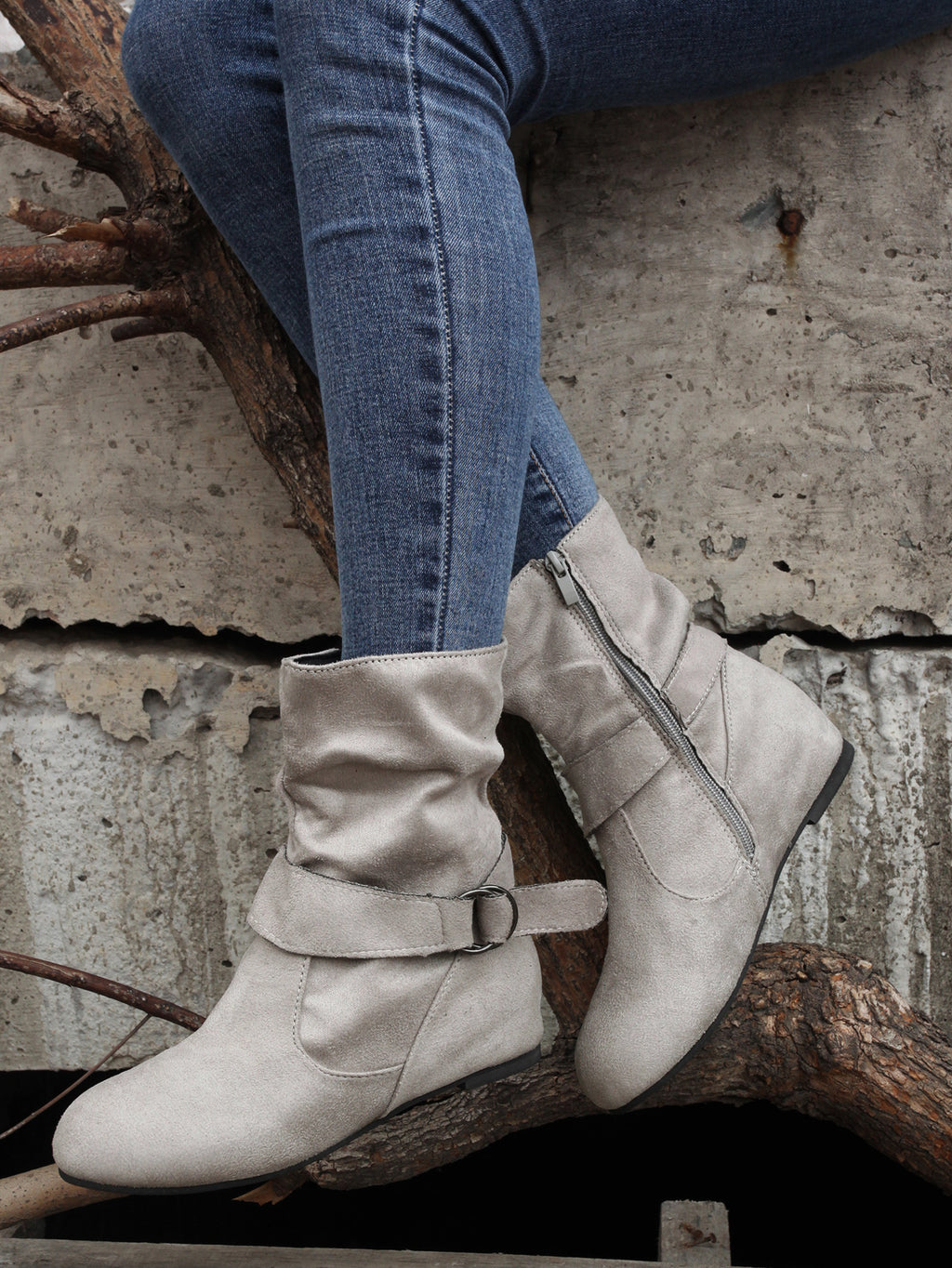 1.18inch Inner Height Increase Women's Short Boots with Flat Sole, Buckle Closure, Comfortable, Warm, and Lightweight, Women Shoes