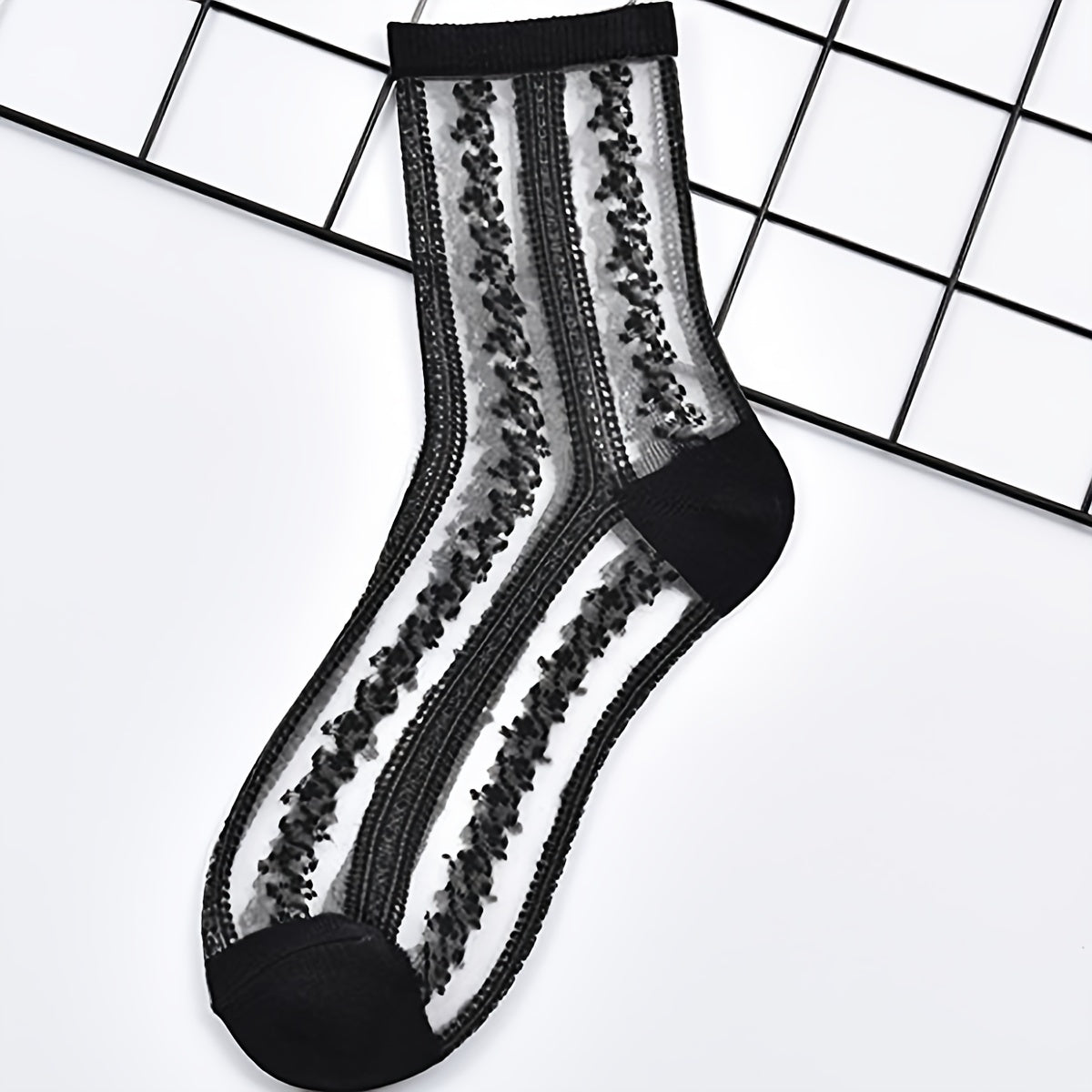 5 Pairs Lace Semi-Sheer Crew Socks, Cute & Comfortable Mesh Stockings, Women's Socks & Hosiery
