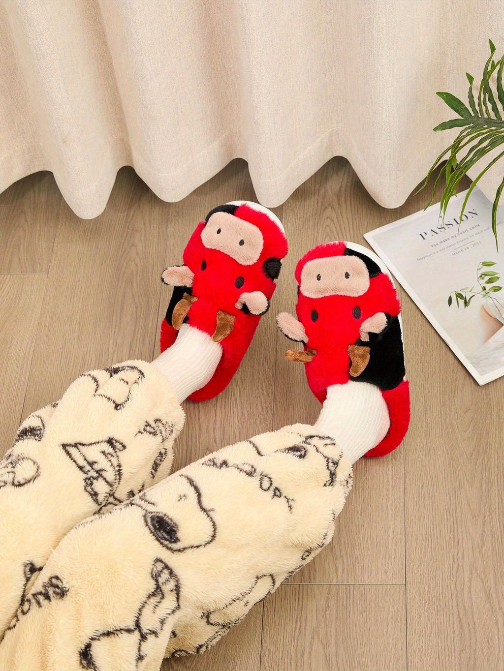 Cozy Home Cute Cartoon Cow Plush Half- Slippers, Couple Matching Style, Thickened and Warm, Women Shoes