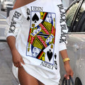 Queens Gambit - Slant Shoulder Poker Print Long Sleeve Dress - Fashionable Casual Style for Autumn & Spring - Womens Clothing Wardrobe Staple