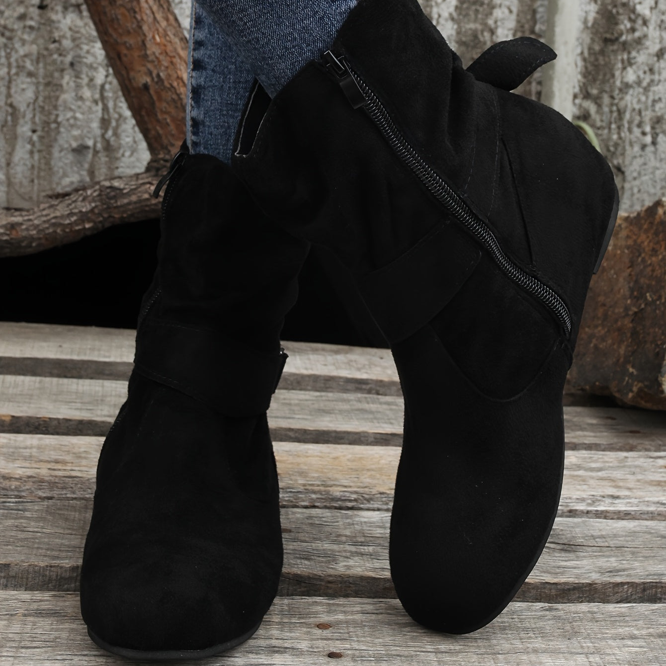 1.18inch Inner Height Increase Women's Short Boots with Flat Sole, Buckle Closure, Comfortable, Warm, and Lightweight, Women Shoes