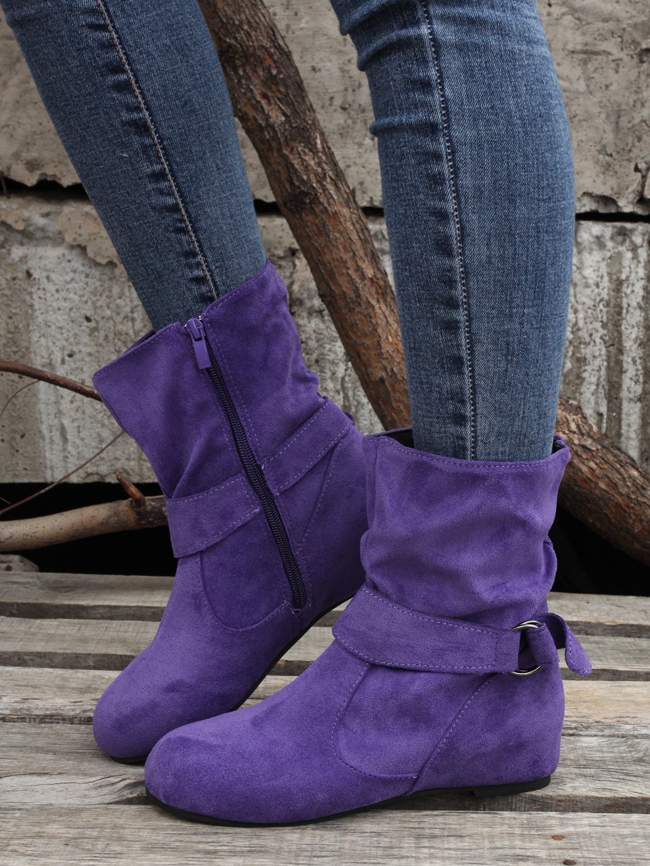 1.18inch Inner Height Increase Women's Short Boots with Flat Sole, Buckle Closure, Comfortable, Warm, and Lightweight, Women Shoes