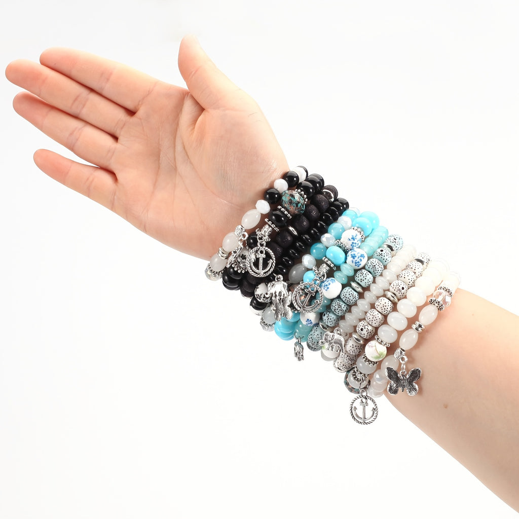 Bohemian Bracelets Set for Women Stackable Stretch Multilayer Beads Bracelet