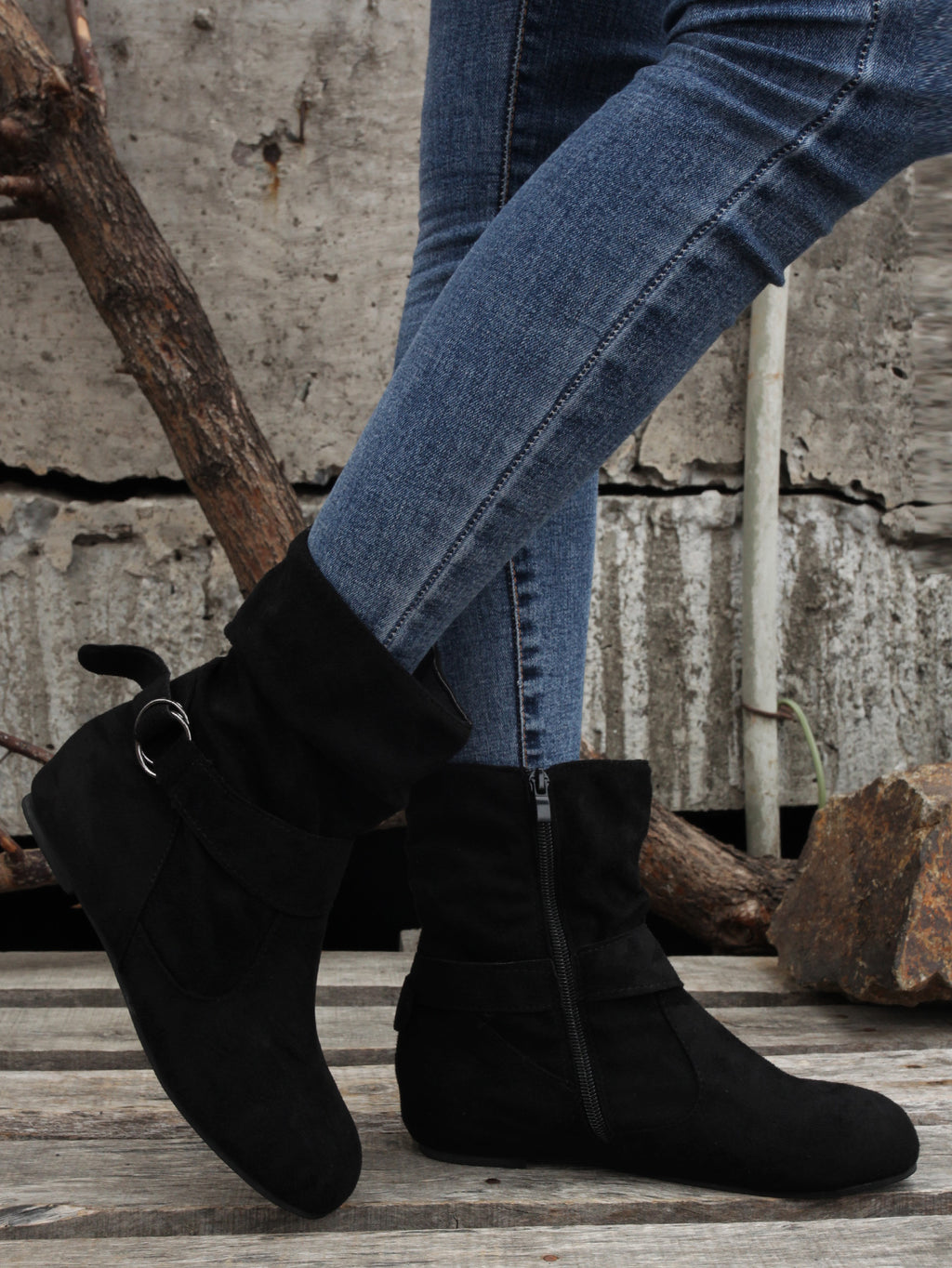 1.18inch Inner Height Increase Women's Short Boots with Flat Sole, Buckle Closure, Comfortable, Warm, and Lightweight, Women Shoes