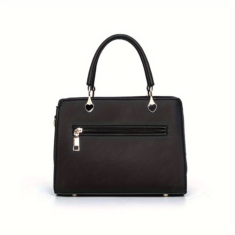Women'S Elegant Faux Leather Handbag with Tassel Embellishment, Lightweight Solid Color Shoulder Bag with Adjustable Strap, Zipper Closure, Polyester Lined, Edge Paint Detail - Available in Multiple Colors