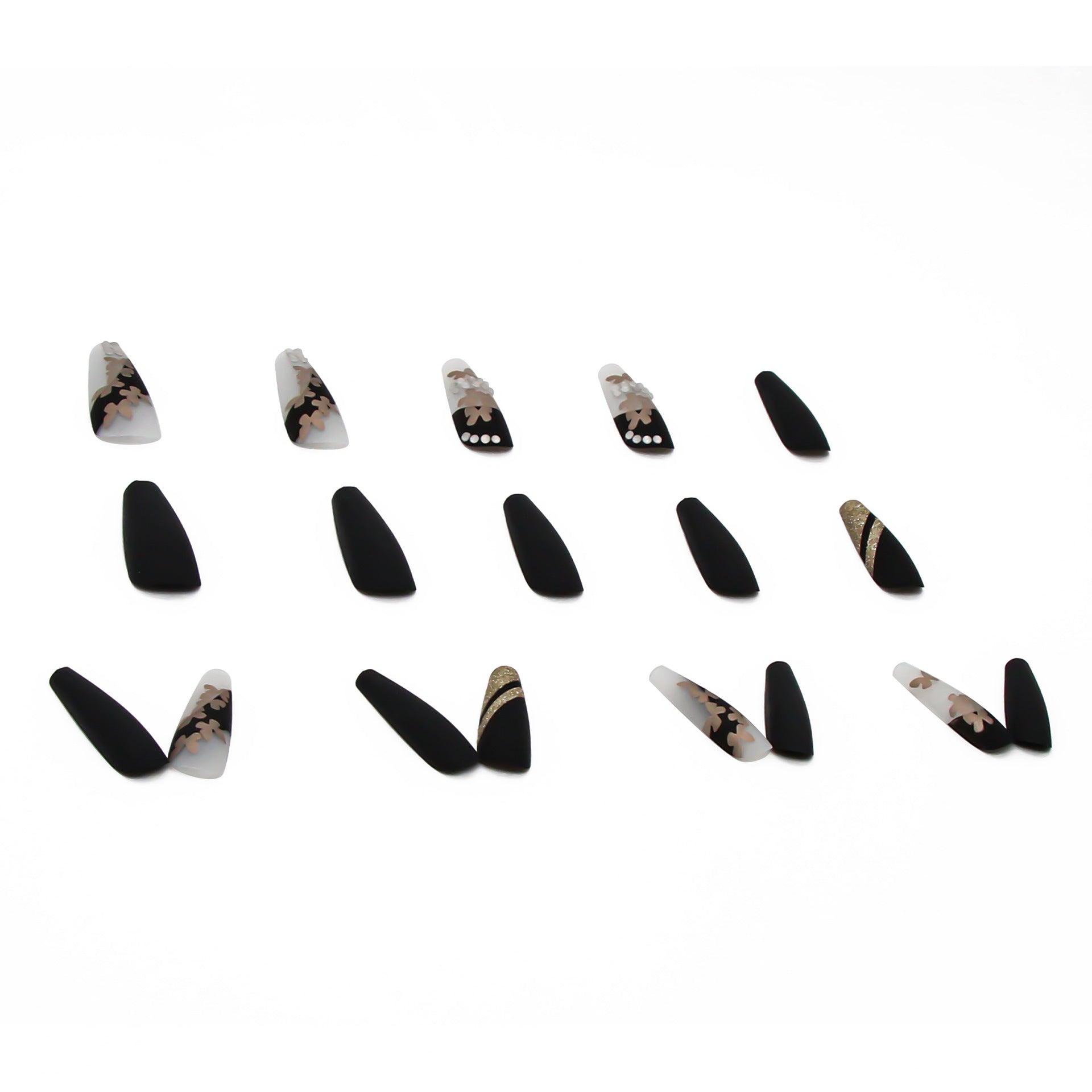 Lirches 24pcs Press-On Nails, Hot Golden Butterfly Fake Nails, Pre-made Matte Golden Glitter Wearable Nail Tips, Light Luxury Rhinestone Style, Instagram-Inspired Manicure Nail Stickers, Includes Jelly Glue + Nail File