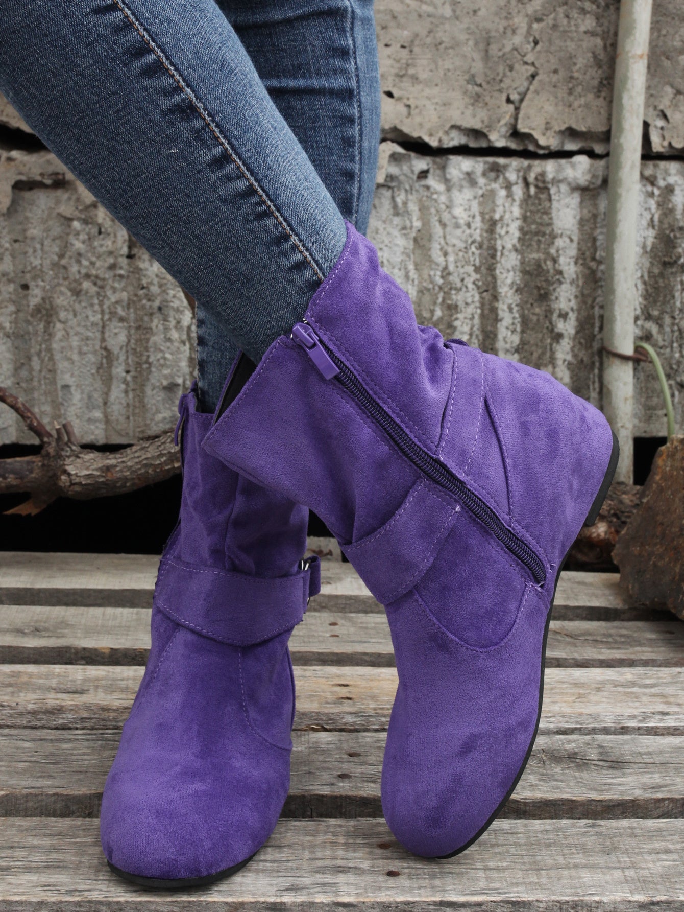 1.18inch Inner Height Increase Women's Short Boots with Flat Sole, Buckle Closure, Comfortable, Warm, and Lightweight, Women Shoes