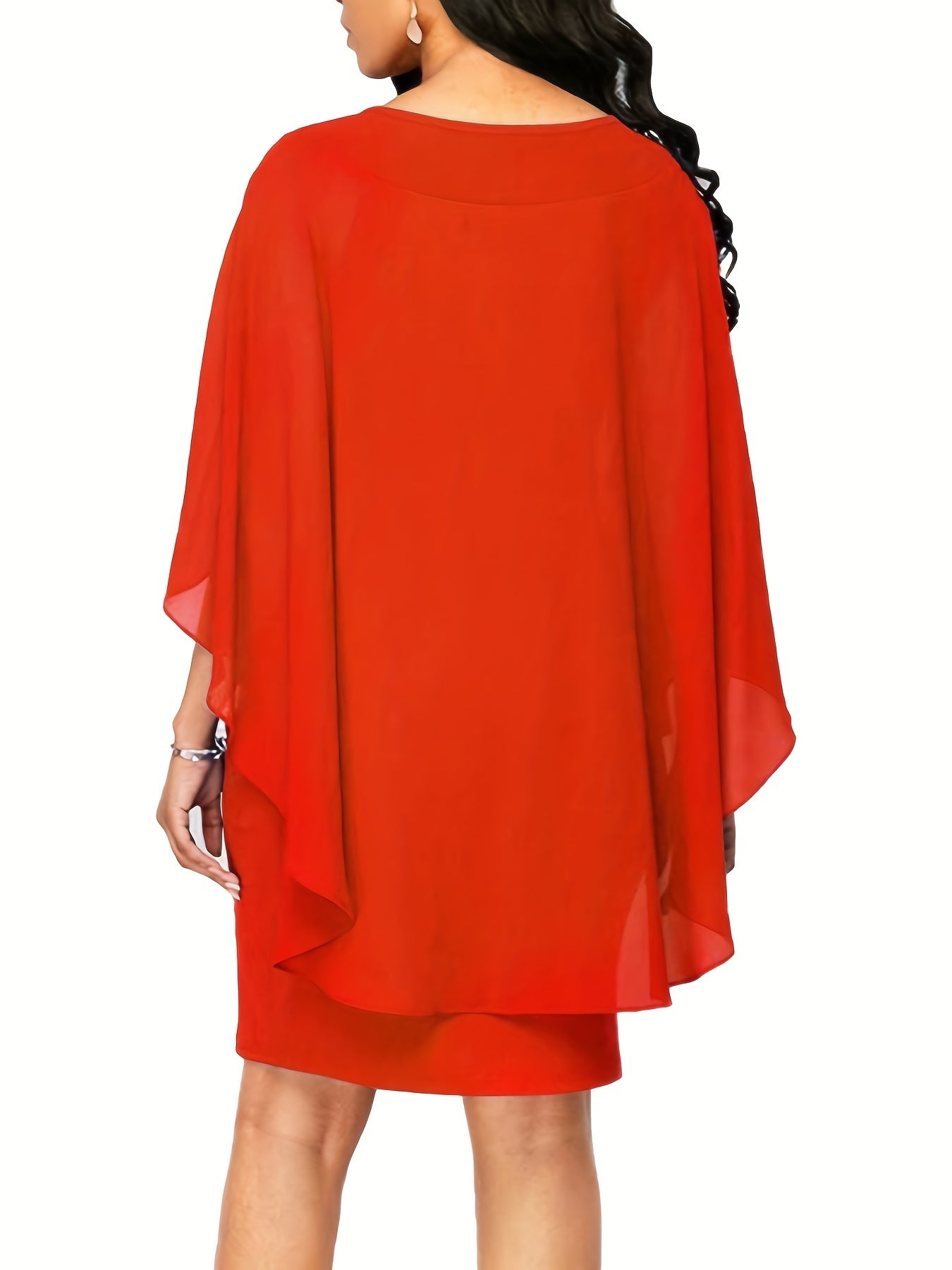 Plus Size, Plus Size Women's Classic Solid Color Cover-Up 2-in-1 Chiffon Dress
