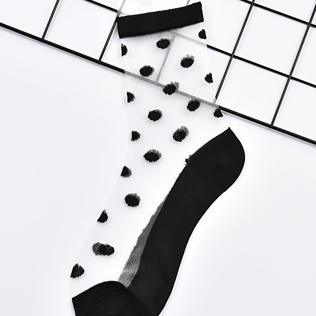 5 Pairs Lace Semi-Sheer Crew Socks, Cute & Comfortable Mesh Stockings, Women's Socks & Hosiery